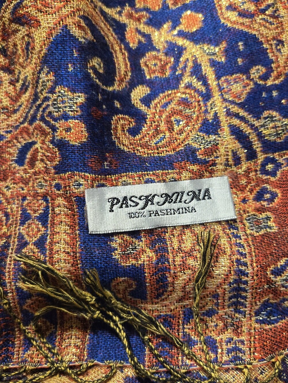 Pashmina 68x26in With Fringe Gold Red Purple Floral Paisley Gold Accent Thread